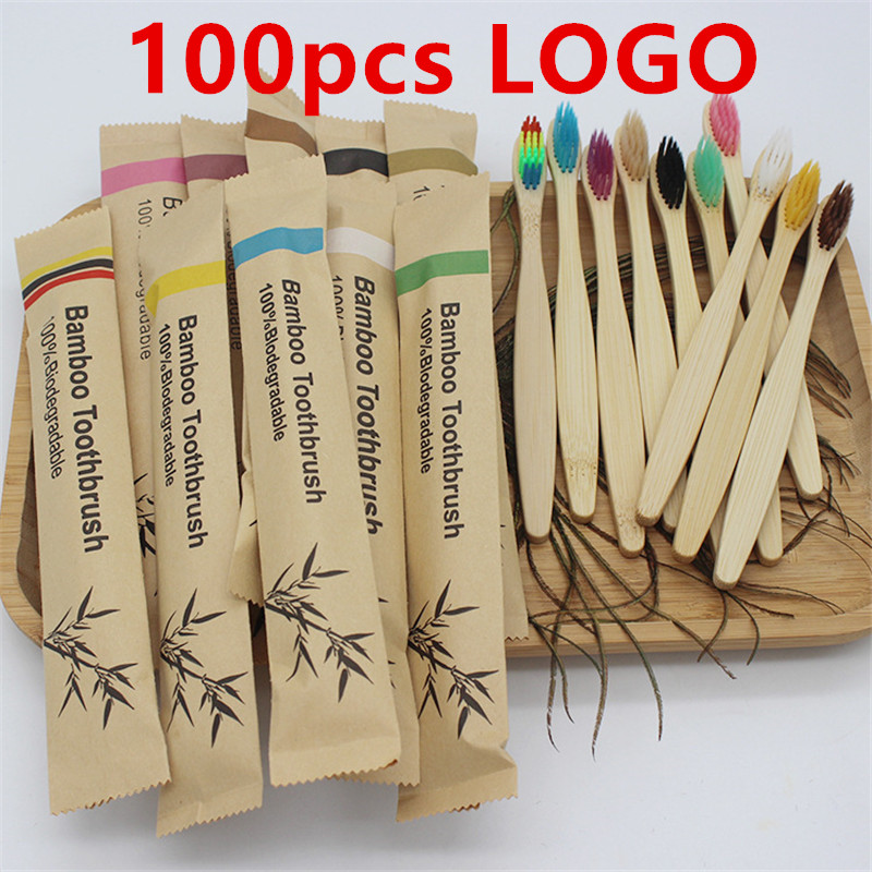 Bamboo Toothbrush Set - 50/100Pcs настраиваемый логотип мягкая щетка бамбуковая