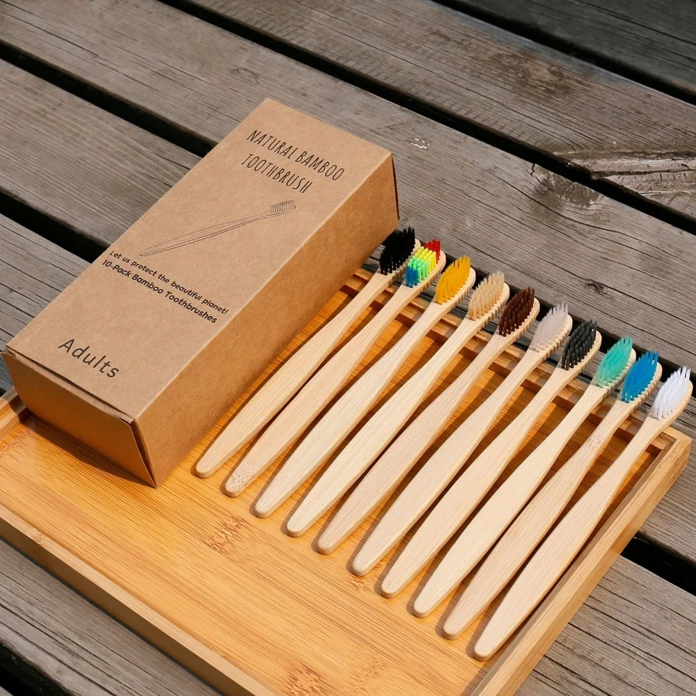 Bamboo Toothbrush Set - Набор из 10 цветных натуральных бамбуковых
