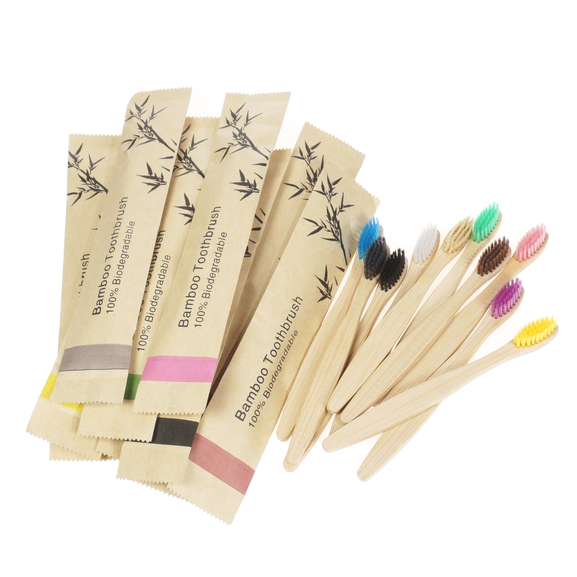 Bamboo Toothbrush Set - 20 шт., детская красочная зубная щетка,