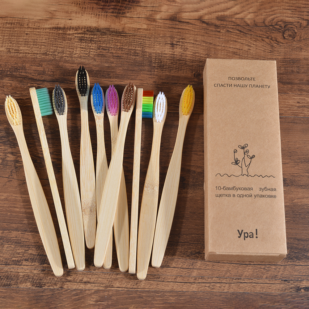 Bamboo Toothbrush Set - 10 шт., красочные зубные щетки, наборы